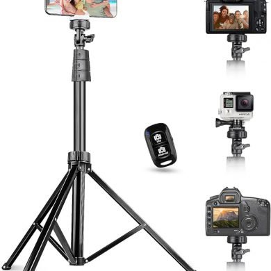 UBeesize 67" Phone Tripod&Selfie Stick, Camera Tripod Stand with Wireless Remote and Phone Holder, Perfect for Selfies/Video Recording/Live Streaming Black