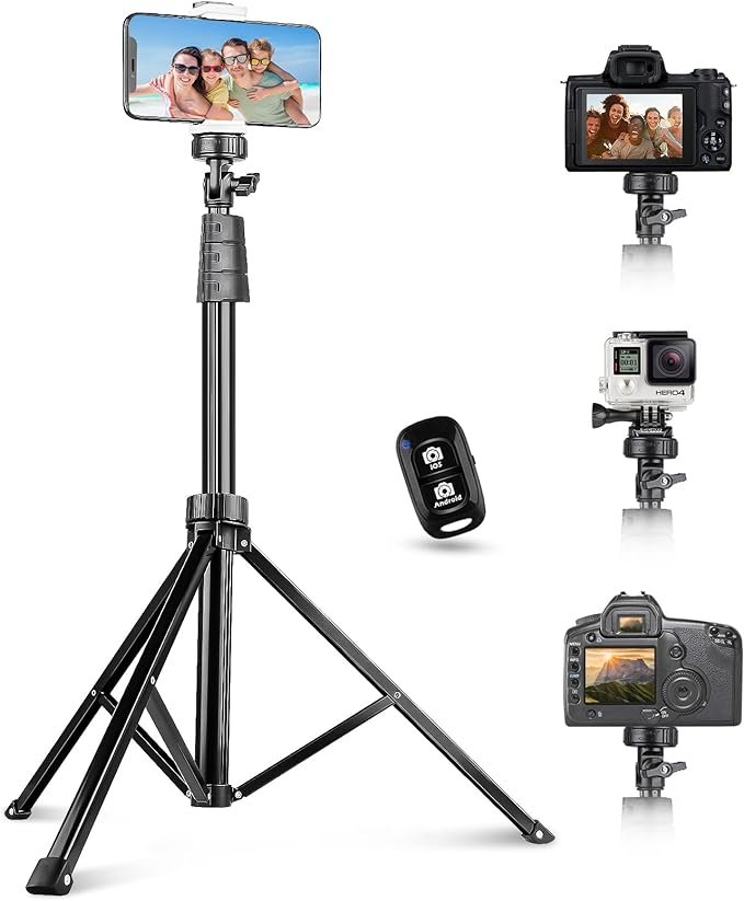 UBeesize 67" Phone Tripod&Selfie Stick, Camera Tripod Stand with Wireless Remote and Phone Holder, Perfect for Selfies/Video Recording/Live Streaming Black